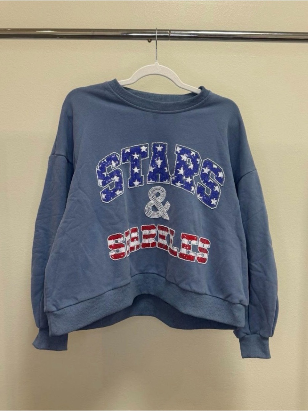 QUEEN OF SPARKLES Blue Graphic 'STARS & SPECKLES' Crewneck Sweater